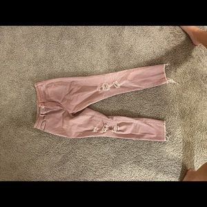 pink distress skinny jeans